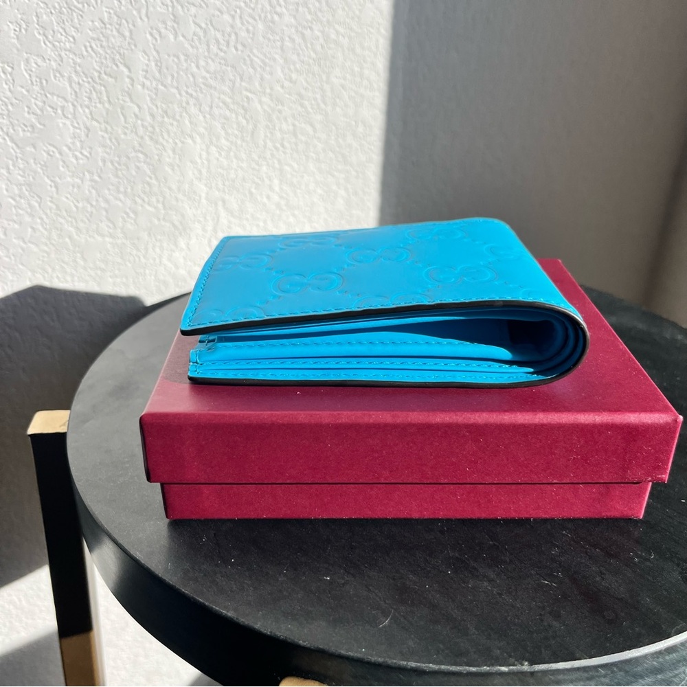 NEW Gucci GG Mens Rubber Effect Bi-fold Wallet - Blue - Picture 11 of 14
